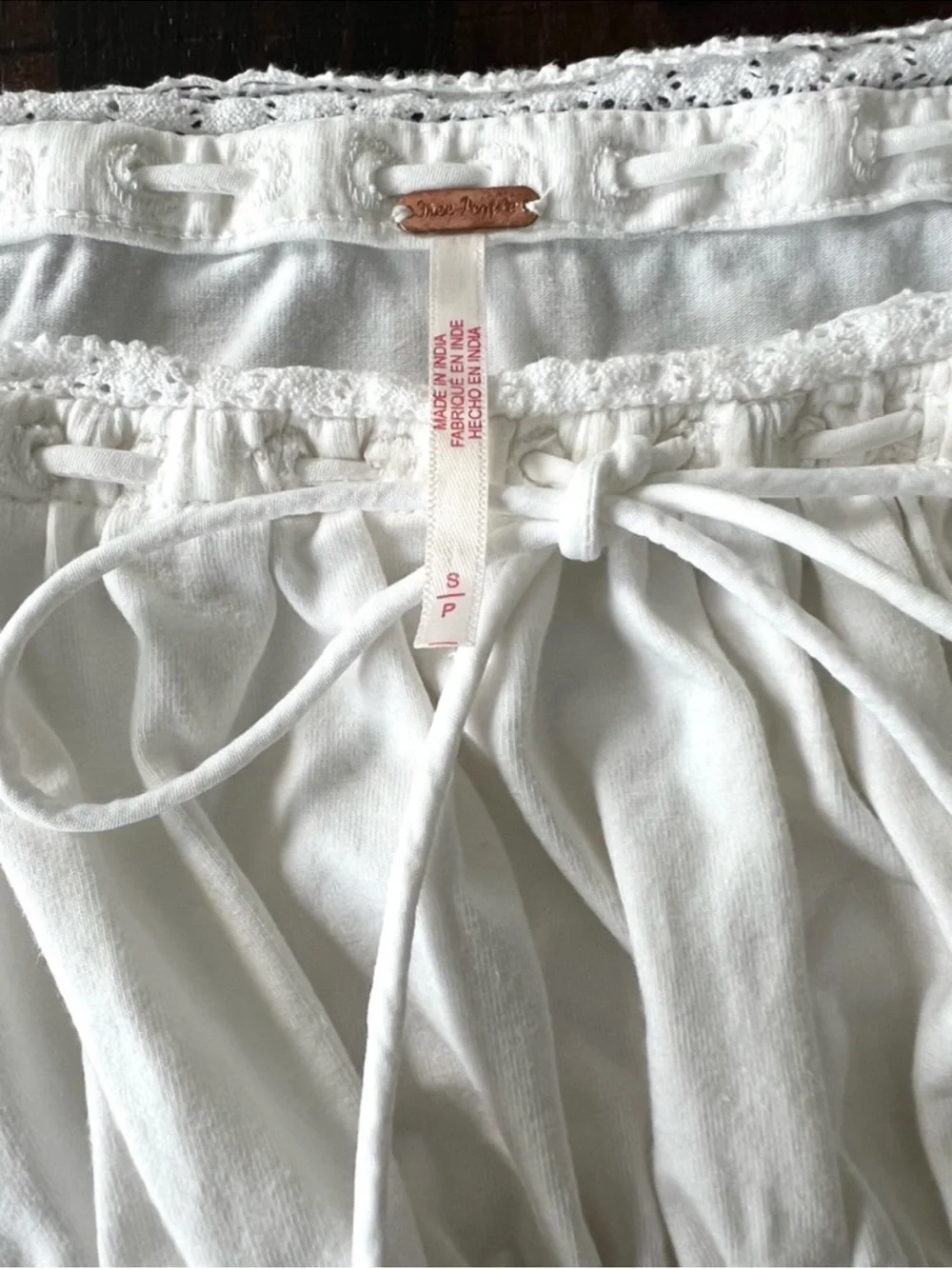 Free People Lace Trim Long Sleeve Crop Top White Square Neck Boho Size Small